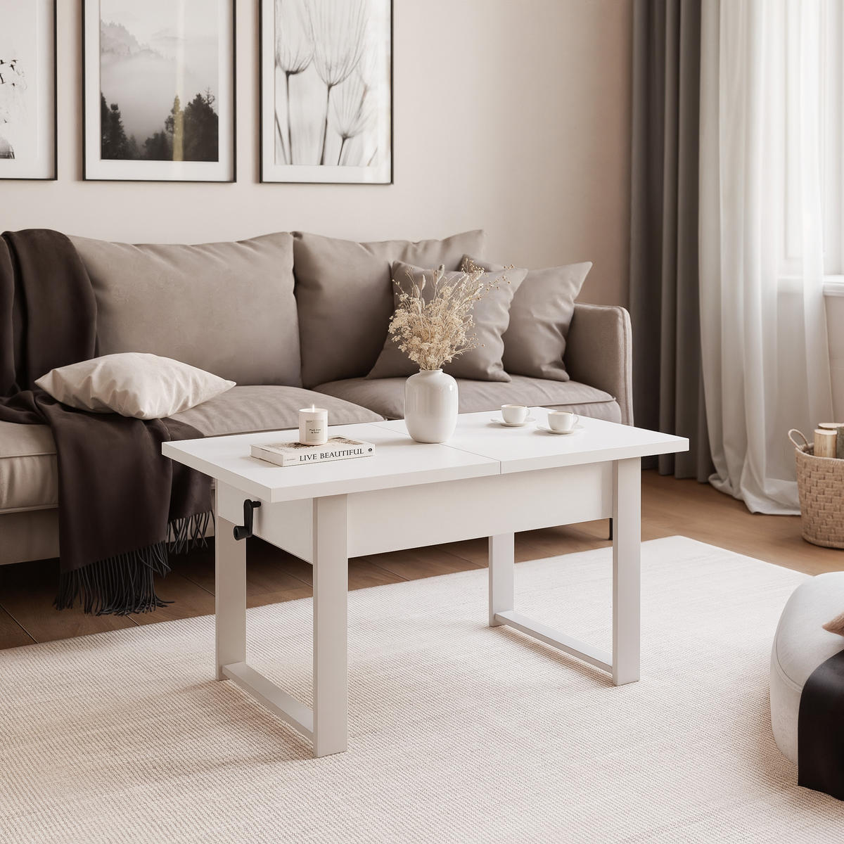 COUCHTISCH TIVOR Multifunktionalität 3-in-1 - Kaschmir/Weiß, Holzwerkstoff/Metall (67/120/63.5cm) - Idohome