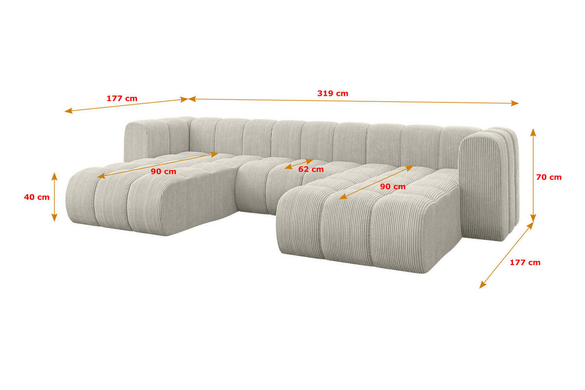 WOHNLANDSCHAFT modulares Sofa Joren-U1 - 319x177x70 cm Hellgrau - Hellgrau, Holzwerkstoff/Textil (319/70/177cm) - ALTDECOR