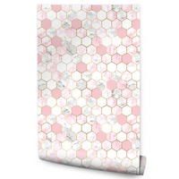 VLIESTAPETE Hexagon-Mosaik in Marmoroptik – Rosa, Weiß, Grau – 50x1000 cm - Rosa/Weiß, Papier (50/1000cm) - Muralo