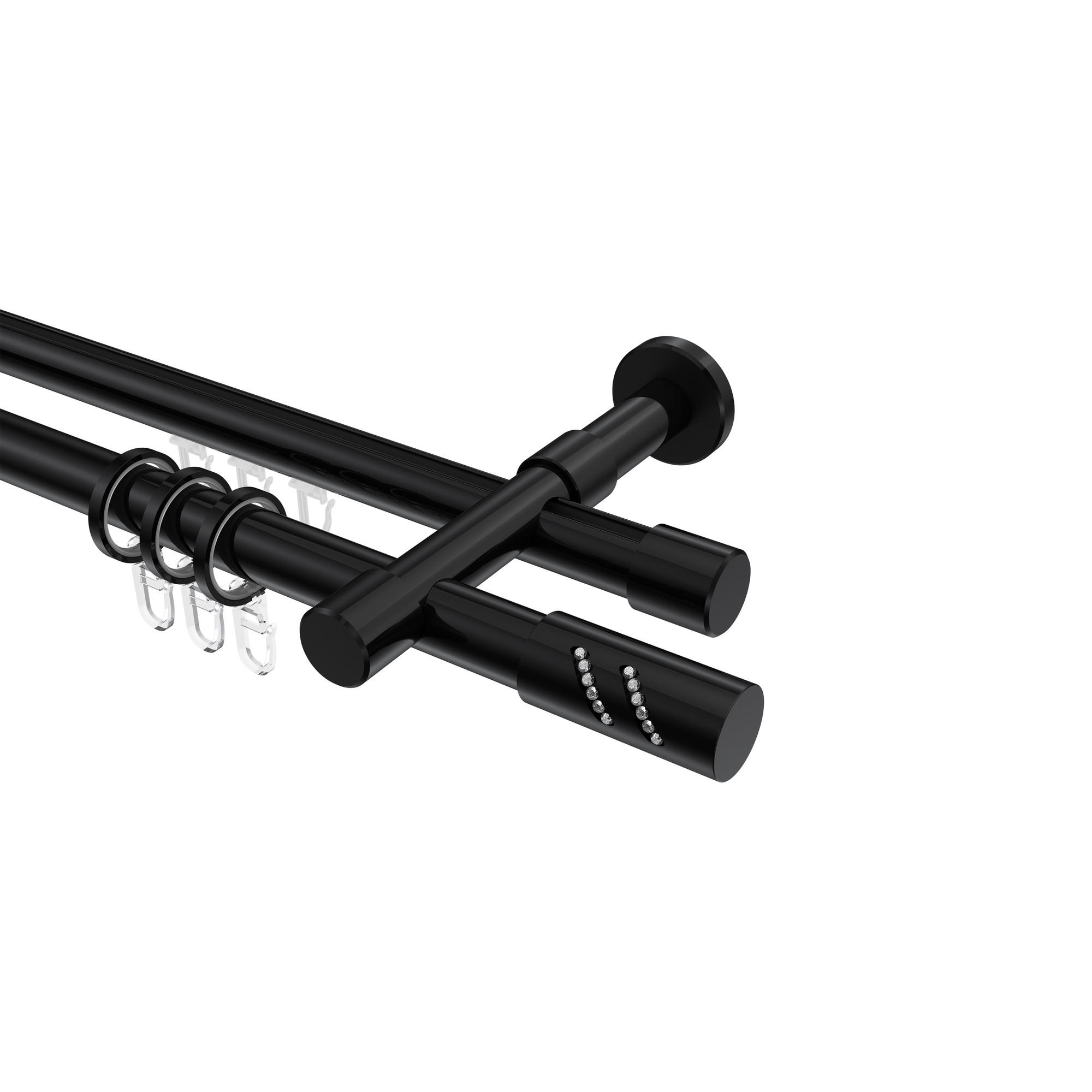 RUNDROHR-INNENLAUF-GARDINENSTANGEN-SET Prestige Zoena 260 cm (geteilt in 2 x 130 cm), 2-läufig, 20 mm Ø Schwarz - Schwarz, Metall (260cm) - INTERDECO