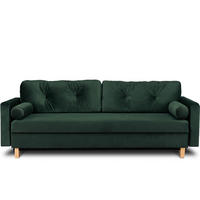 3-SITZER-SCHLAFSOFA ERISO mit weiche Sitzfläche und hohe Rückenlehne, Velour-Stoff, dunkelgrün - Dunkelgrün/Braun, Textil (220/80/100cm) - KONSIMO®