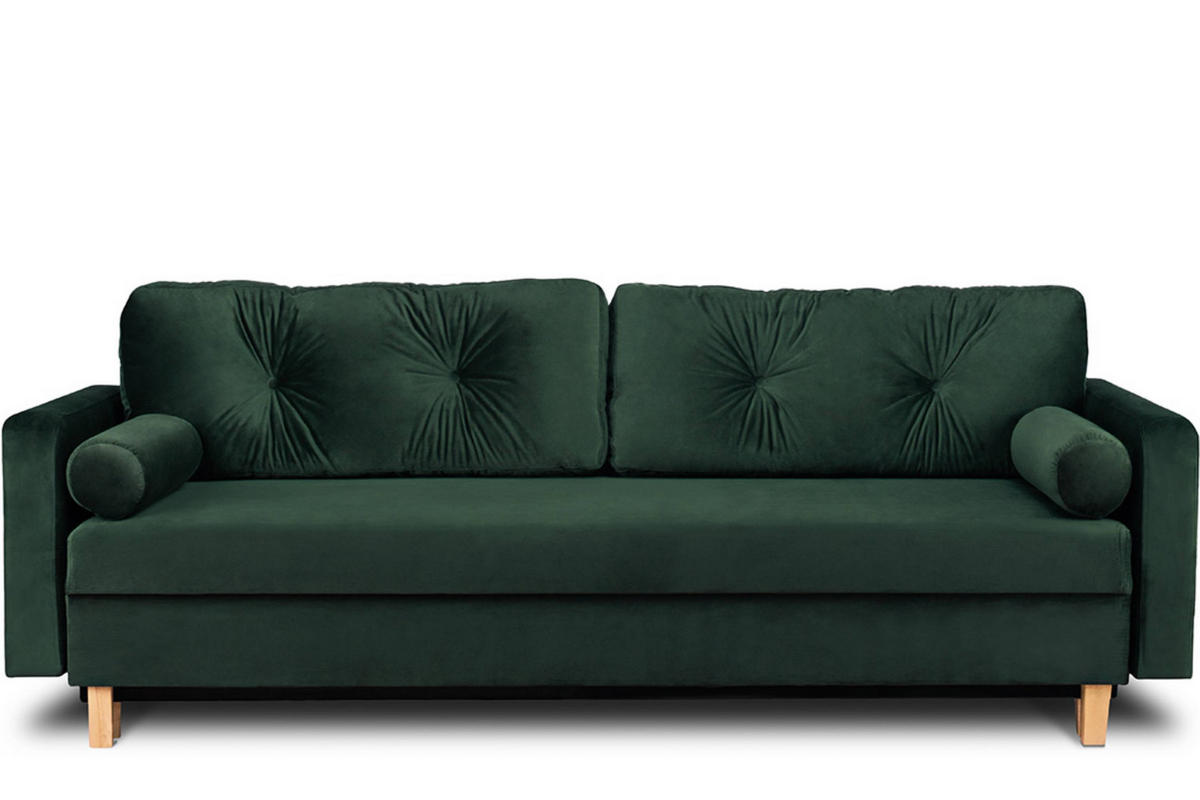 3-SITZER-SCHLAFSOFA ERISO mit weiche Sitzfläche und hohe Rückenlehne, Velour-Stoff, dunkelgrün - Dunkelgrün/Braun, Textil (220/80/100cm) - KONSIMO®