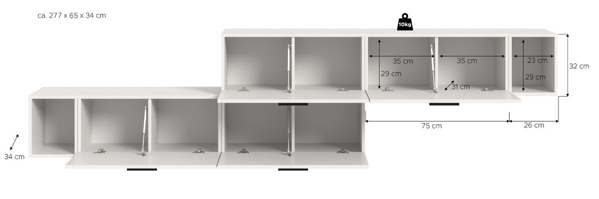 SIDEBOARD weiß 277 cm, Kommode mit Soft-Close - Schwarz/Weiß, Holzwerkstoff/Kunststoff (277/65/34cm) - Inn.Furn