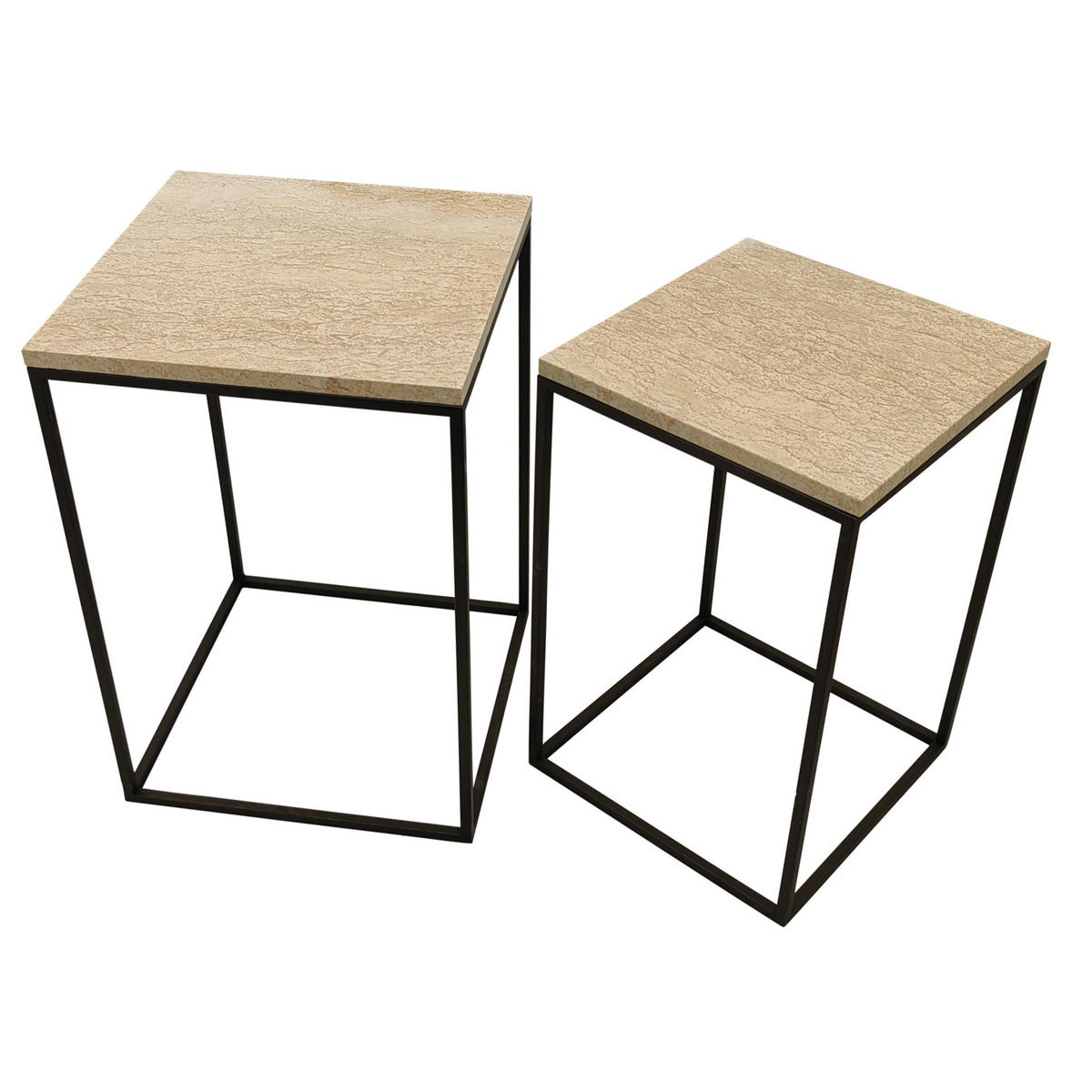 BEISTELLTISCH Volos Beige 41/41/61cm 2er-Set - Beige, Stein (41/41/61cm) - PTMD Collection
