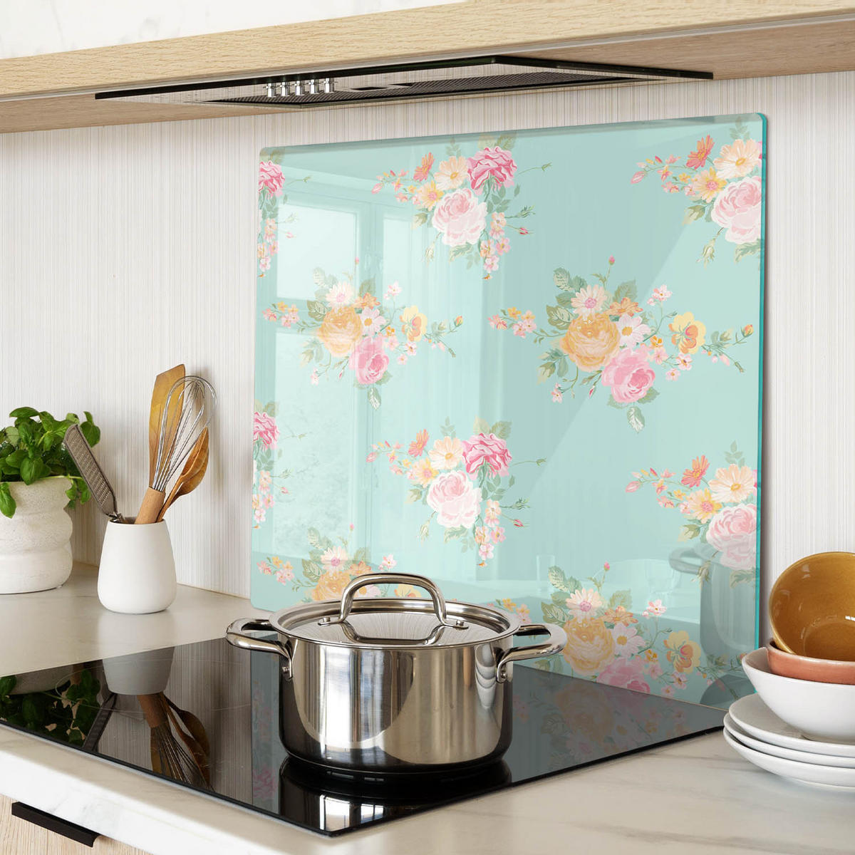 GLASPLATTE 60x52 cm Blumenmuster - Multicolor, Glas (60/0.4/52cm) - TULUP