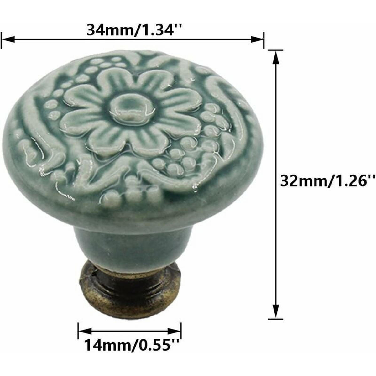 SCHRANKKNOPF Keramik Grün 10er-Set - Grün, Metall (3.4/3.2/3.4cm)