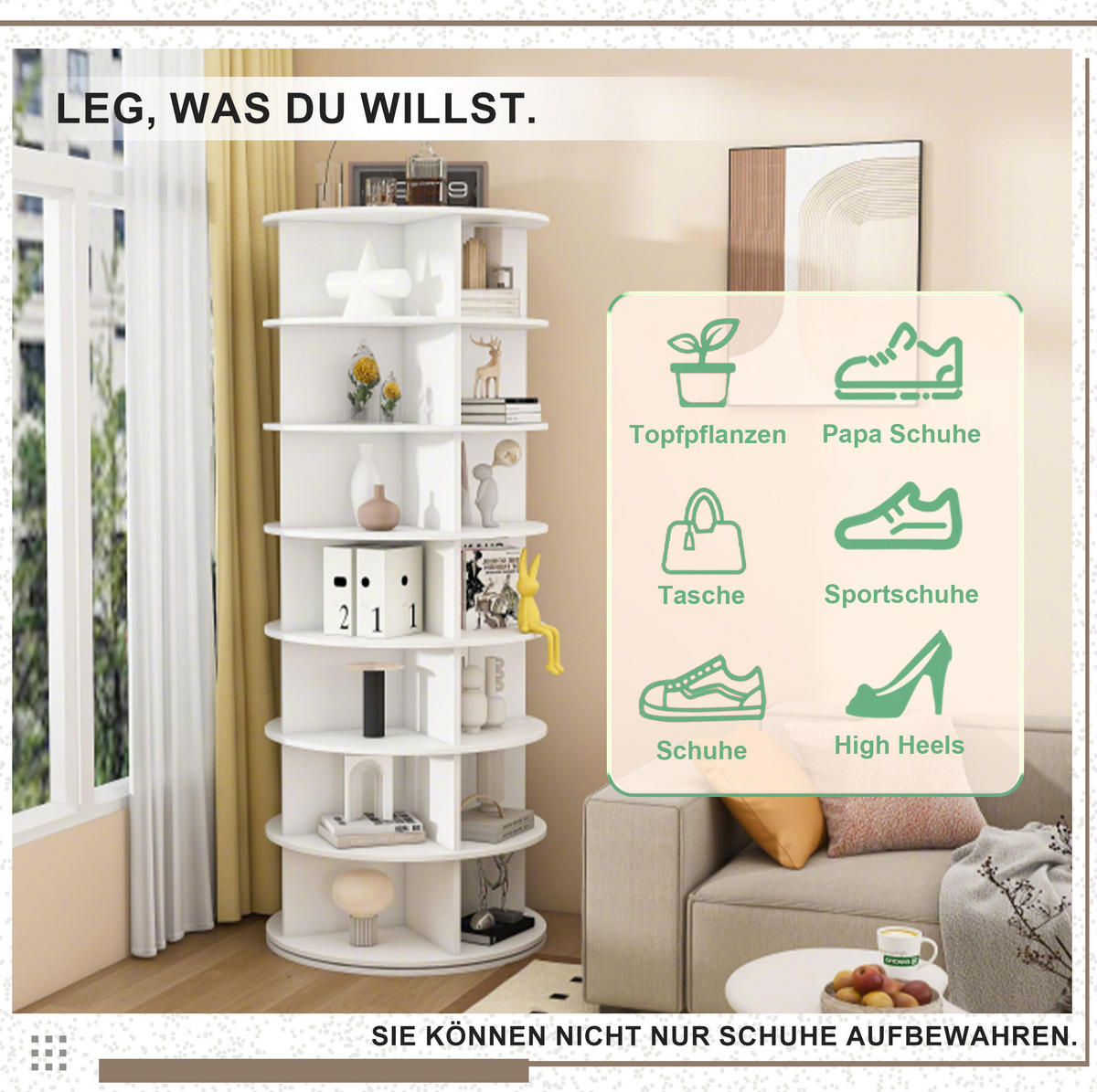 SCHUHREGAL 60/60/161 cm mit 360° Drehfunktion, 7 Ebenen und PVC-Konstruktion, Weiß - Weiß, Kunststoff (60/161/60cm) - Redom