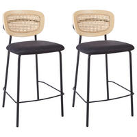 BARSTUHL 2er-Set Rattan Schwarz Mayetta - Naturfarben, Textil (45/90/43cm) - Beliani