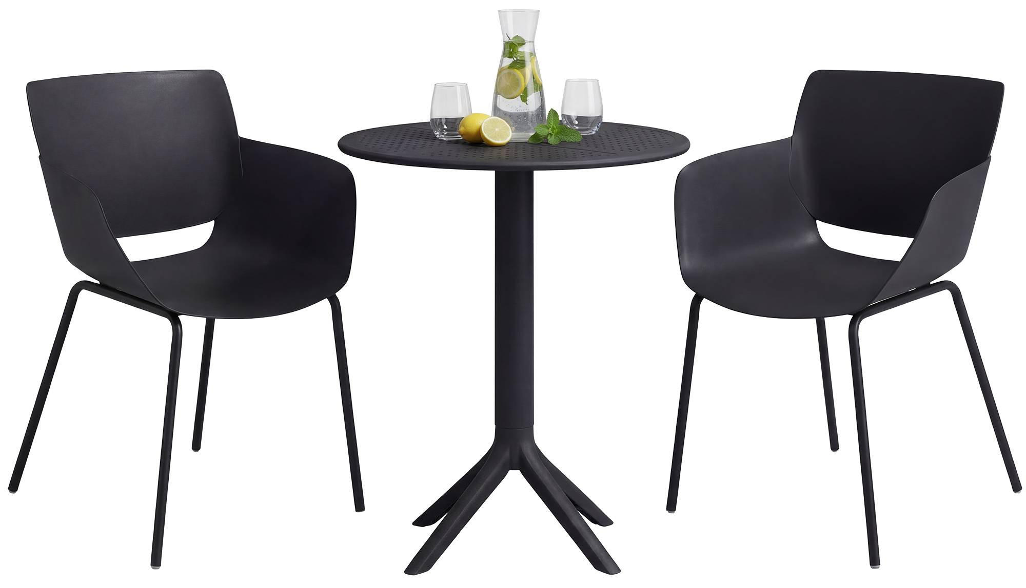 GARTENMÖBEL-SET Sara 2 Stühle 168x60x80cm Kunststoff Schwarz Balkonset - Schwarz, Kunststoff - DELUKE