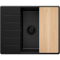 SPÜLBECKEN Kopenhagen, 2-er set Alles Schwarz 62/50 cm 1 Becken + Ablauf-Set + Schneidebrett ab 50er Unterschrank - Beige/Schwarz, Kunststoff (62/20/50cm) - Primagran