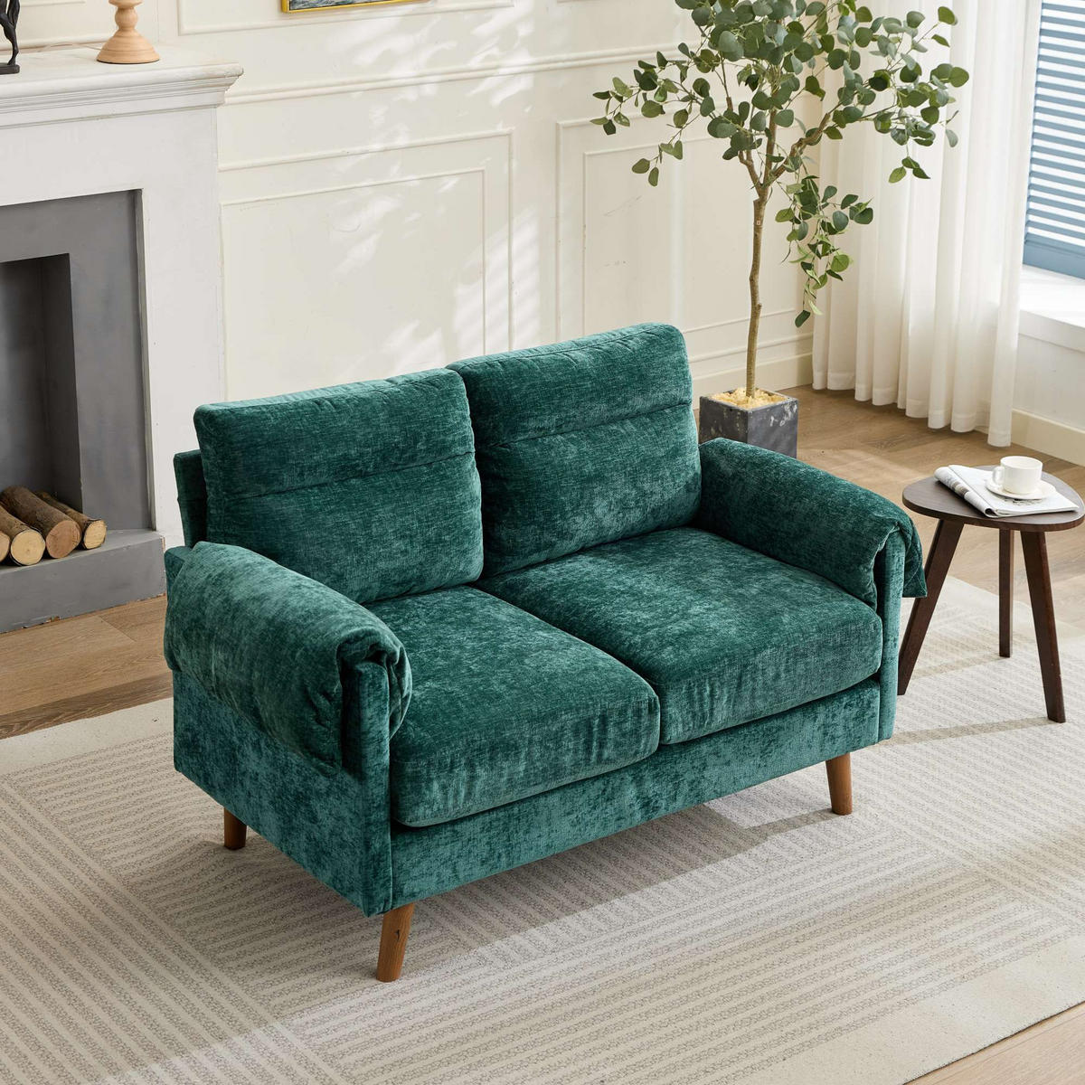 2-SITZER SOFA Chenille Grün - Grün, Holzwerkstoff/Textil (70/85/124cm) - WISHDOR