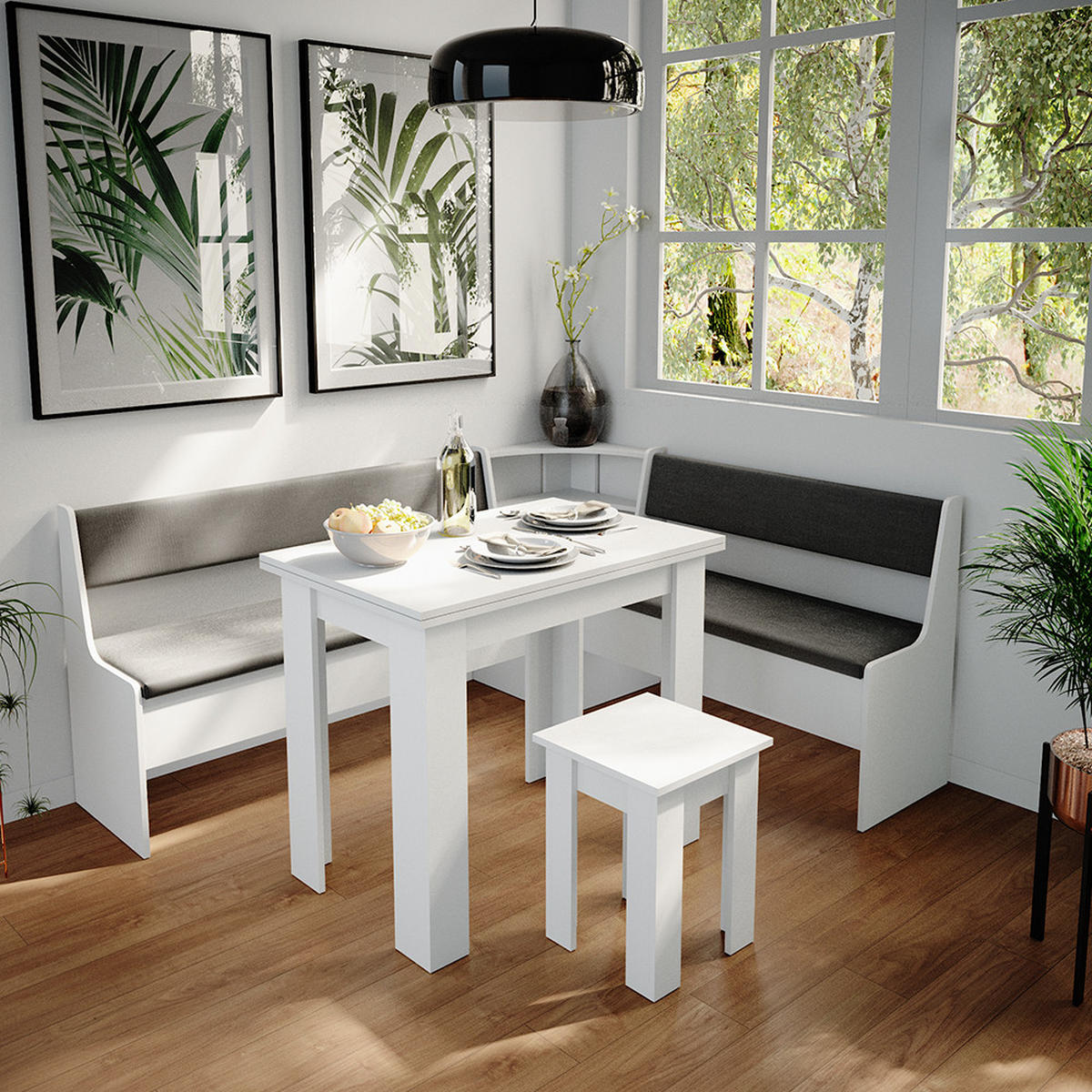 ECKBANKGRUPPE Roman Weiß 180 x 41.5 cm mit Tisch - Anthrazit/Weiß, Holzwerkstoff (180/80/150cm) - Vicco