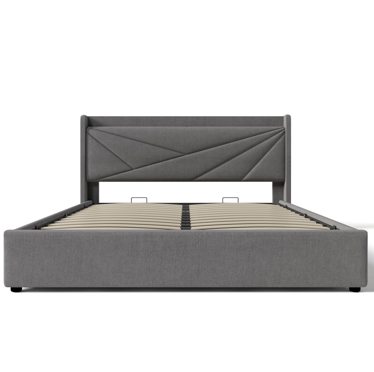 POLSTERBETT 160/200 cm Grau aus Baumwolle und Leinen mit Bettkasten und USB Typ-C - Grau, Textil (160/200cm) - OKMYHOME