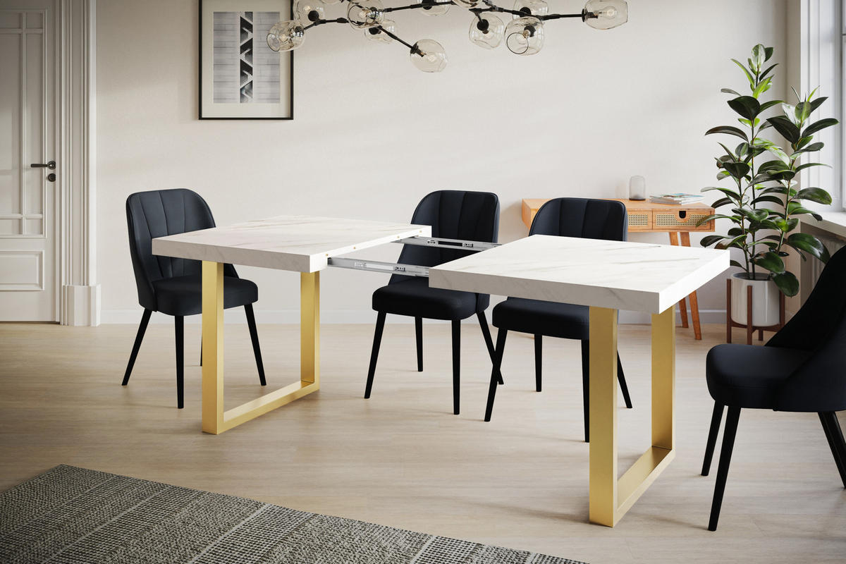 ESSZIMMERTISCH LOFT-U, ausziehbarer Tisch 140-240X80X77 cm, Farbe: MARMUR, mit Metallbeinen in Farbe Gold - Goldfarben/Hellgrau, Holzwerkstoff (140/80/77cm) - Alpi-Möbel
