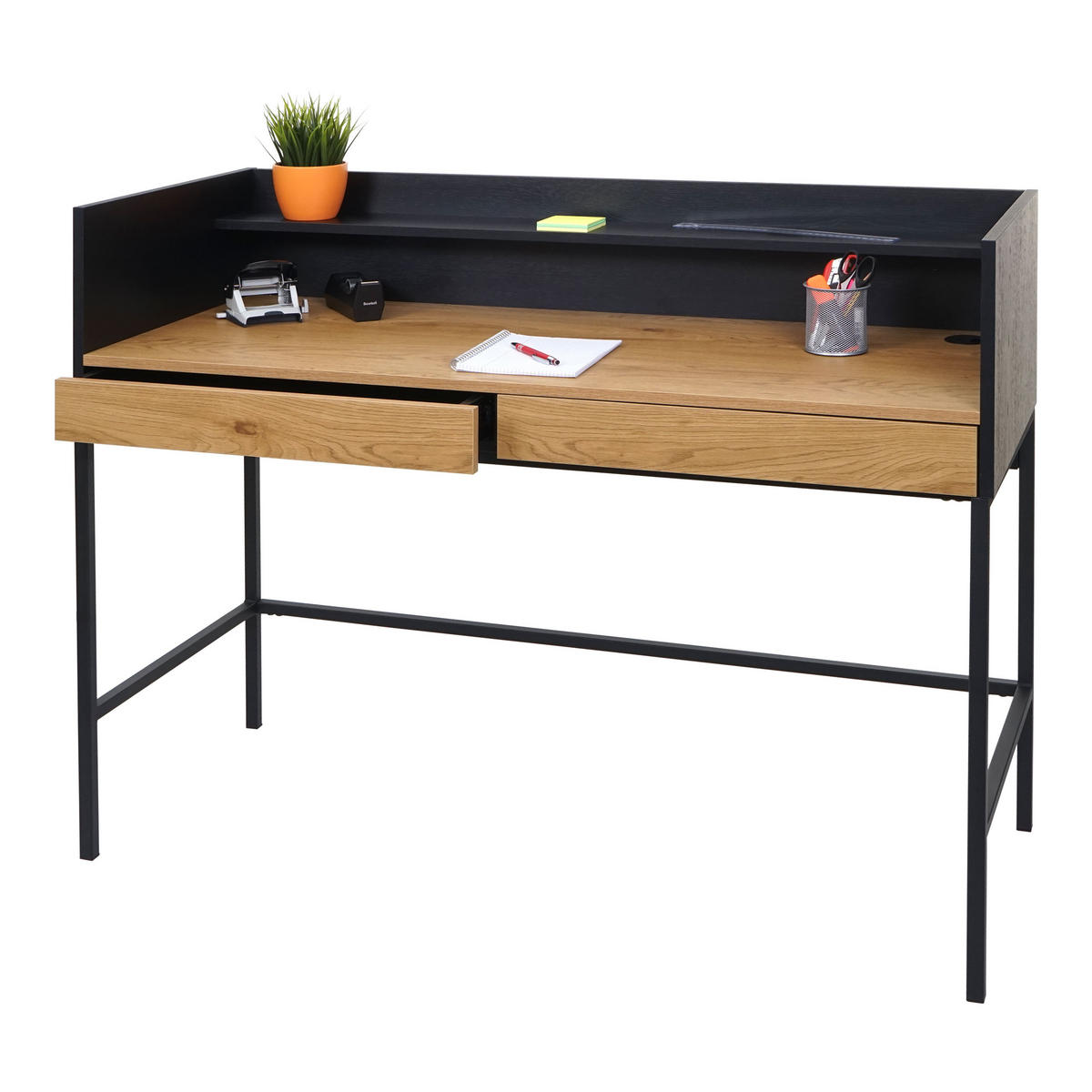 SCHREIBTISCH Schwarz, Braun - Schwarz/Naturfarben, Holz (50/120/99cm) - MCW