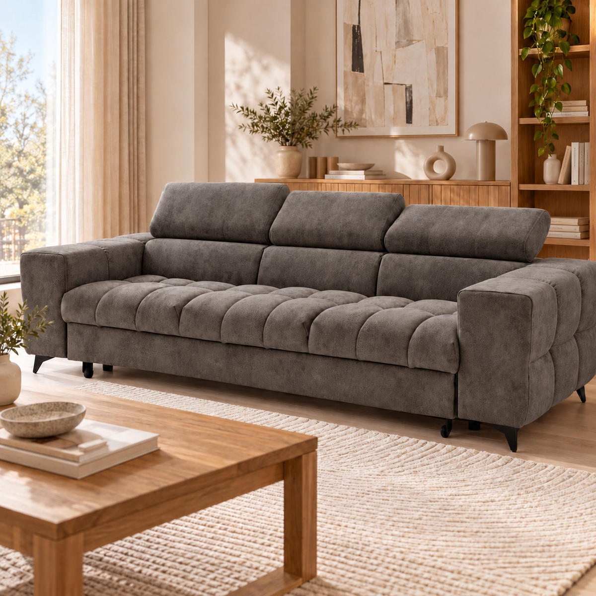 3-SITZER Sofa PUDDING mit Schlaffunktion 127x190 Velours Braun - Schwarz/Braun, Holz/Textil (260/90/100cm) - Muffo