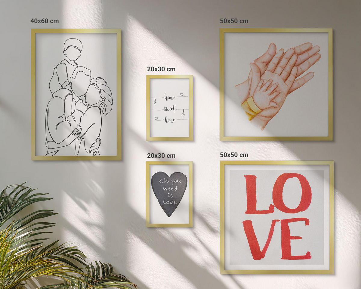 BILDER SET 5er Set - 50x50 cm & 20x30 cm & 40x60 cm Goldrahmen - Weltraum-Astronauten-Sterne - Goldfarben, Kunststoff (40/60cm) - TULUP