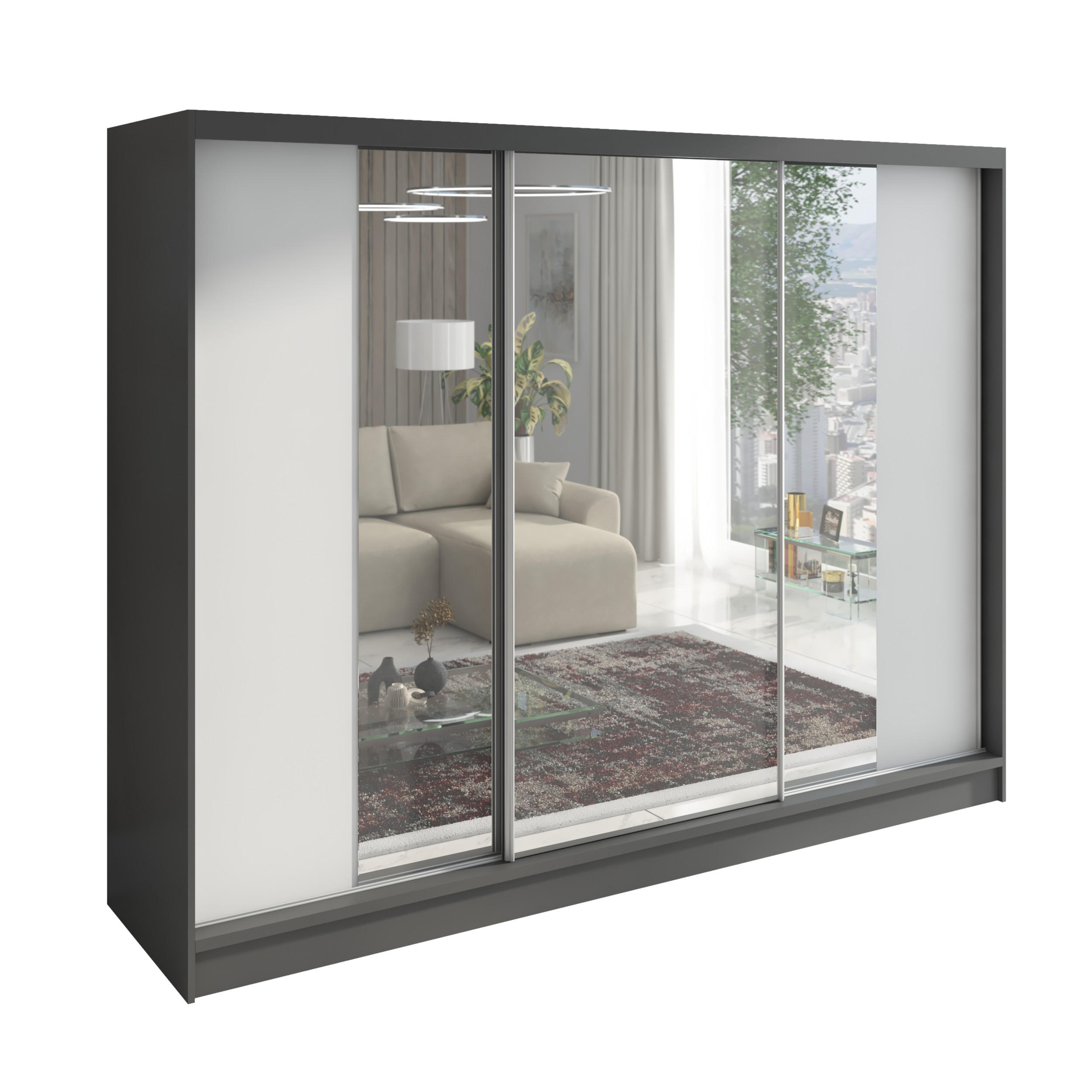 SCHWEBETÜRENSCHRANK 200 CM VIDA Farbe: Graphit, Weiß - Graphitfarben/Weiß, Holzwerkstoff (200/215/60cm) - A&J MöbelLand