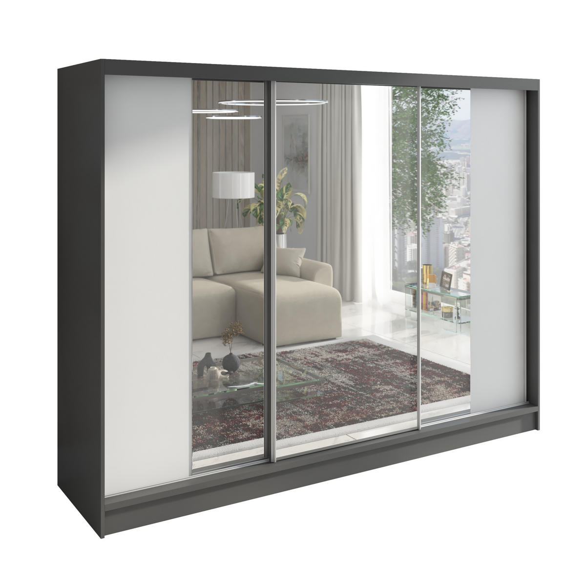 SCHWEBETÜRENSCHRANK 200 CM VIDA Farbe: Graphit, Weiß - Graphitfarben/Weiß, Holzwerkstoff (200/215/60cm) - A&J MöbelLand