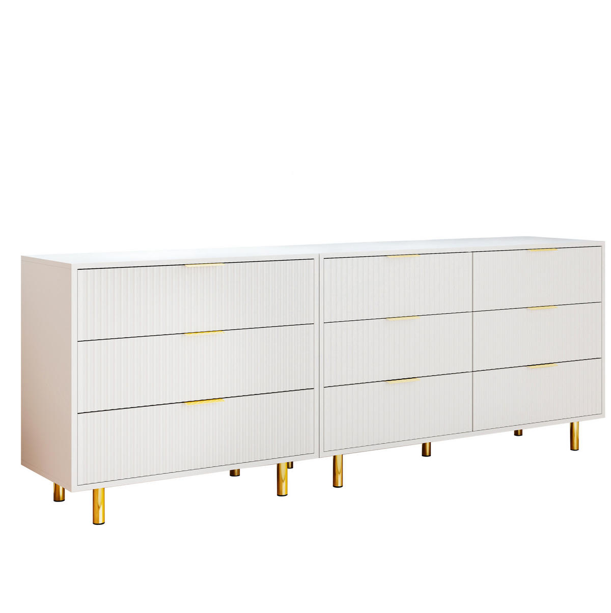 KOMMODEN-SIDEBOARD 200/40/72 cm mit 9 Schubladen in Weiß und Gold - Weiß, Holzwerkstoff (200/72/40cm) - BEAOK
