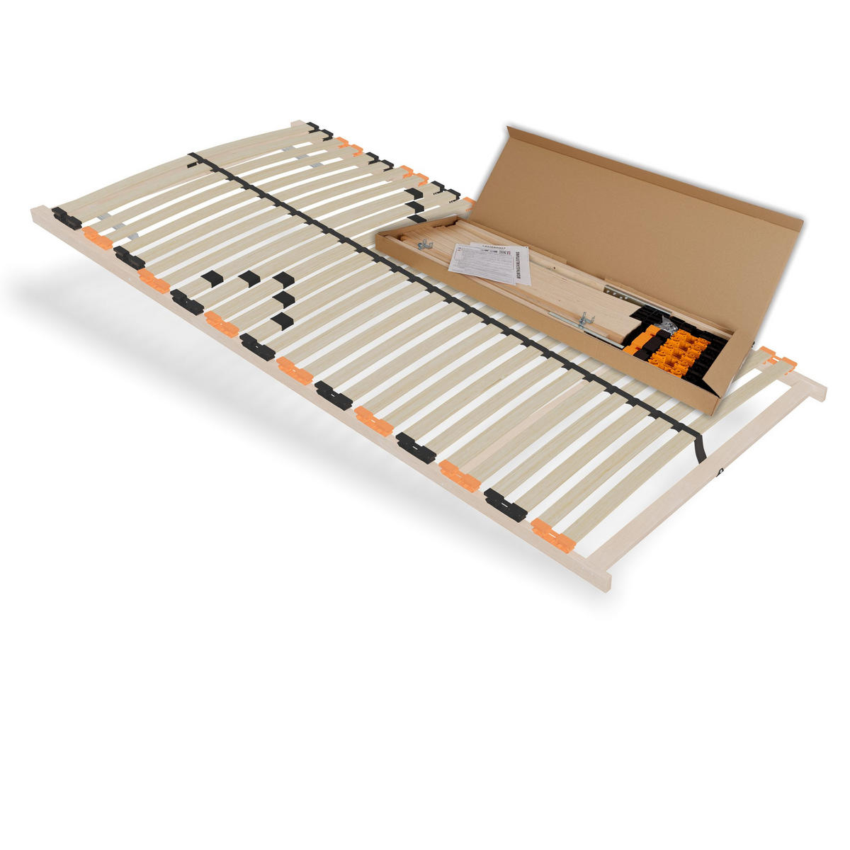 LATTENROST ErgoFlex – 140/200 cm, 7 Zonen, Härtegrad einstellbar - Eschefarben, Holz/Metall (140/200cm) - Schlaftroll