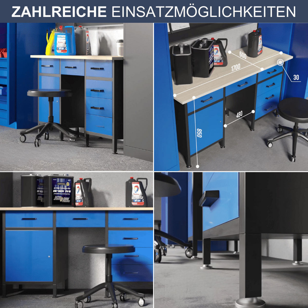 WERKBANK Werkstatt KARL 1x Tür 85x170x60cm Anthrazit-Blau - Anthrazit, Metall (170/85/60cm) - DELUKE