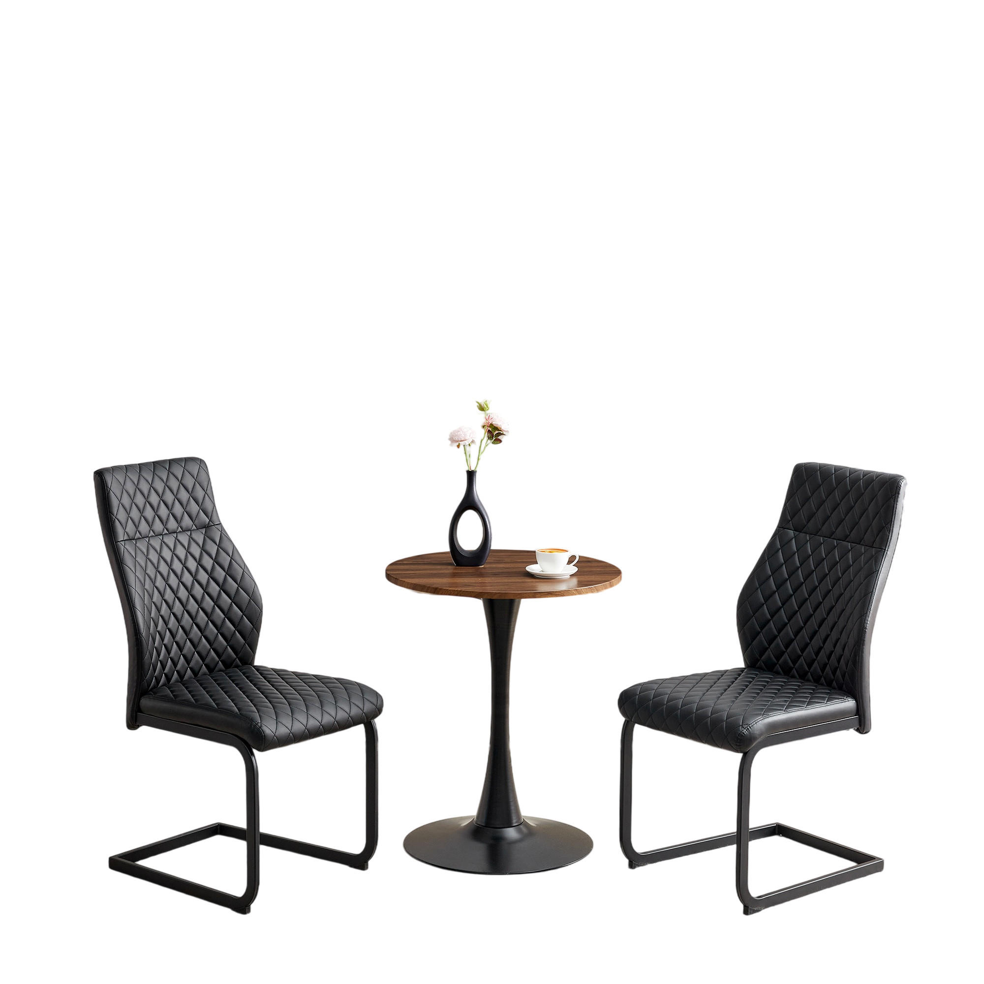 ESSGRUPPE DE-39408 3-teilig, mit 2 Stühlen und Rautenmuster Schwarz - Schwarz, Holzwerkstoff (60/72/60cm) - ComfortXL