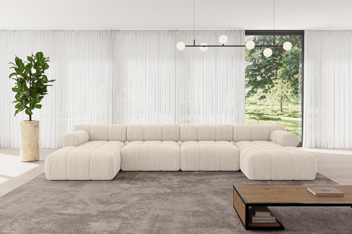 WOHNLANDSCHAFT modulares Sofa Tesso-U2 - 380x160x70 cm Beige Cord - Beige, Holzwerkstoff/Textil (380/70/160cm) - ALTDECOR