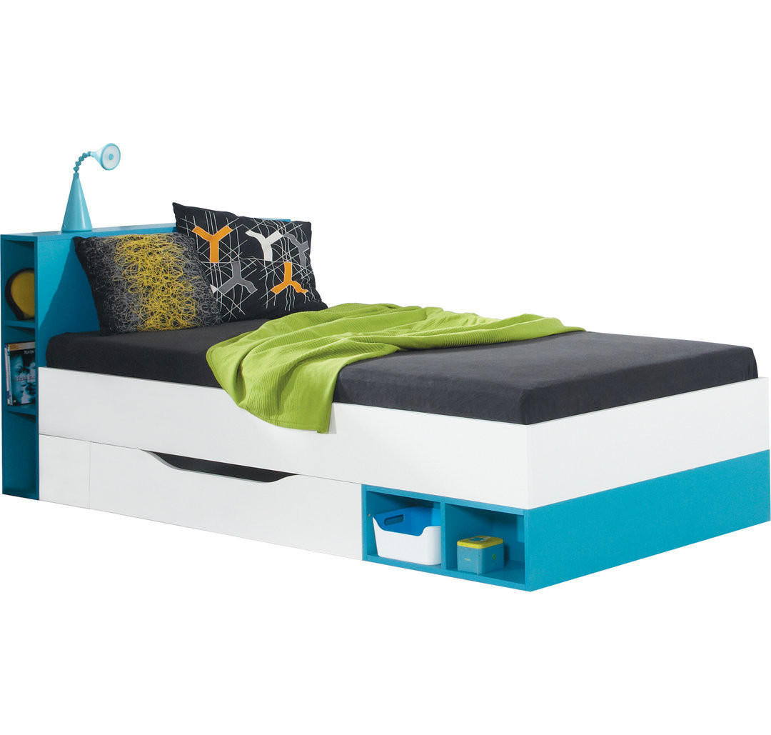 JUGENDBETT Merle in Weiß und Türkis 90x200cm, Maße ca. 223,5 x 80 x 94 cm (B x H x T - Weiß, Holzwerkstoff (90/200cm)