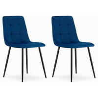 STUHL CETARA 2-er Set, Blau, mit Samtstoff gepolstert - Blau, Textil/Metall (45/87/51cm) - Komodee