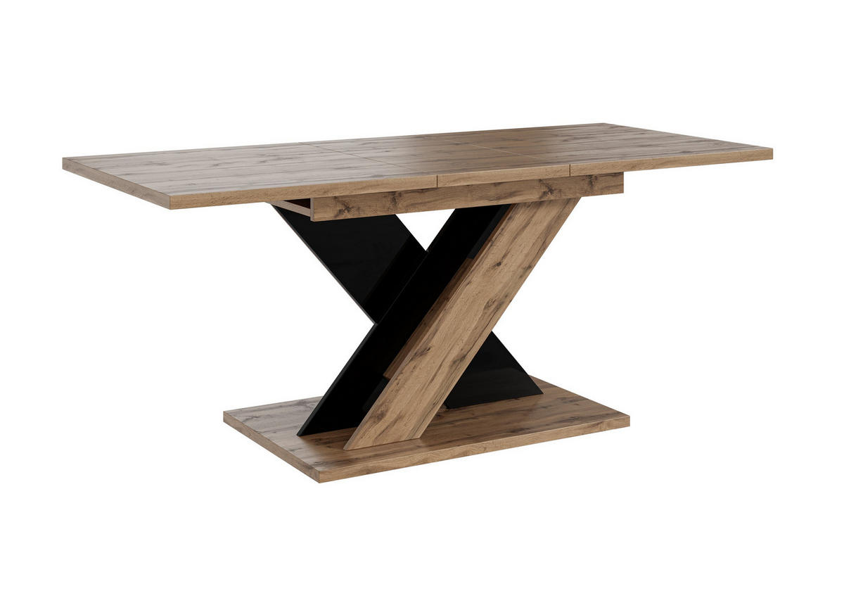 ESSTISCH MERKAS Ausziehbar 120 - 160 / 80 x 76 cm - Schwarz Hochglanz/Eiche Wotan, Holz (120/80/76cm) - MASSENO