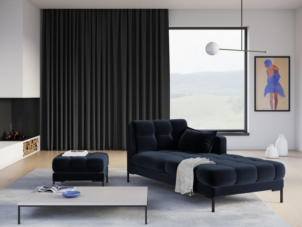 CHAISELONGUE rechts Mamaia aus Samt dunkelblau - Dunkelblau, Textil (102/75/185cm) - Micadoni