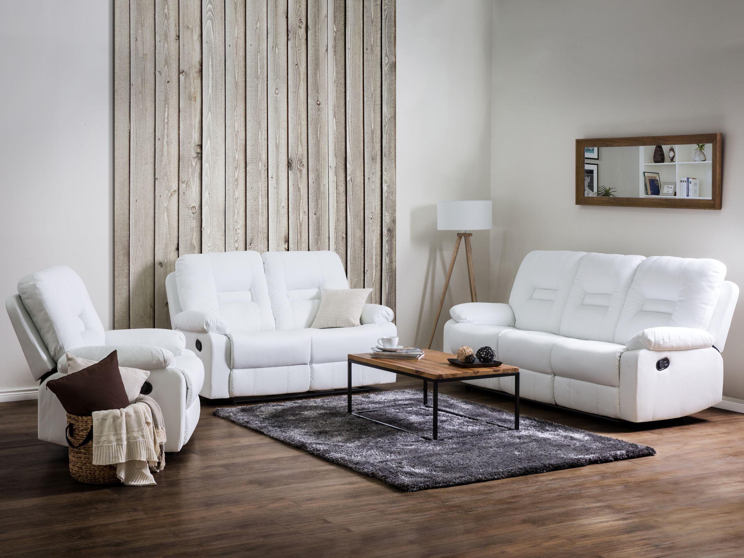 6-SITZER SOFA SET Kunstleder Weiß Bergen - Weiß, Kunststoff (204/101/74cm) - Beliani