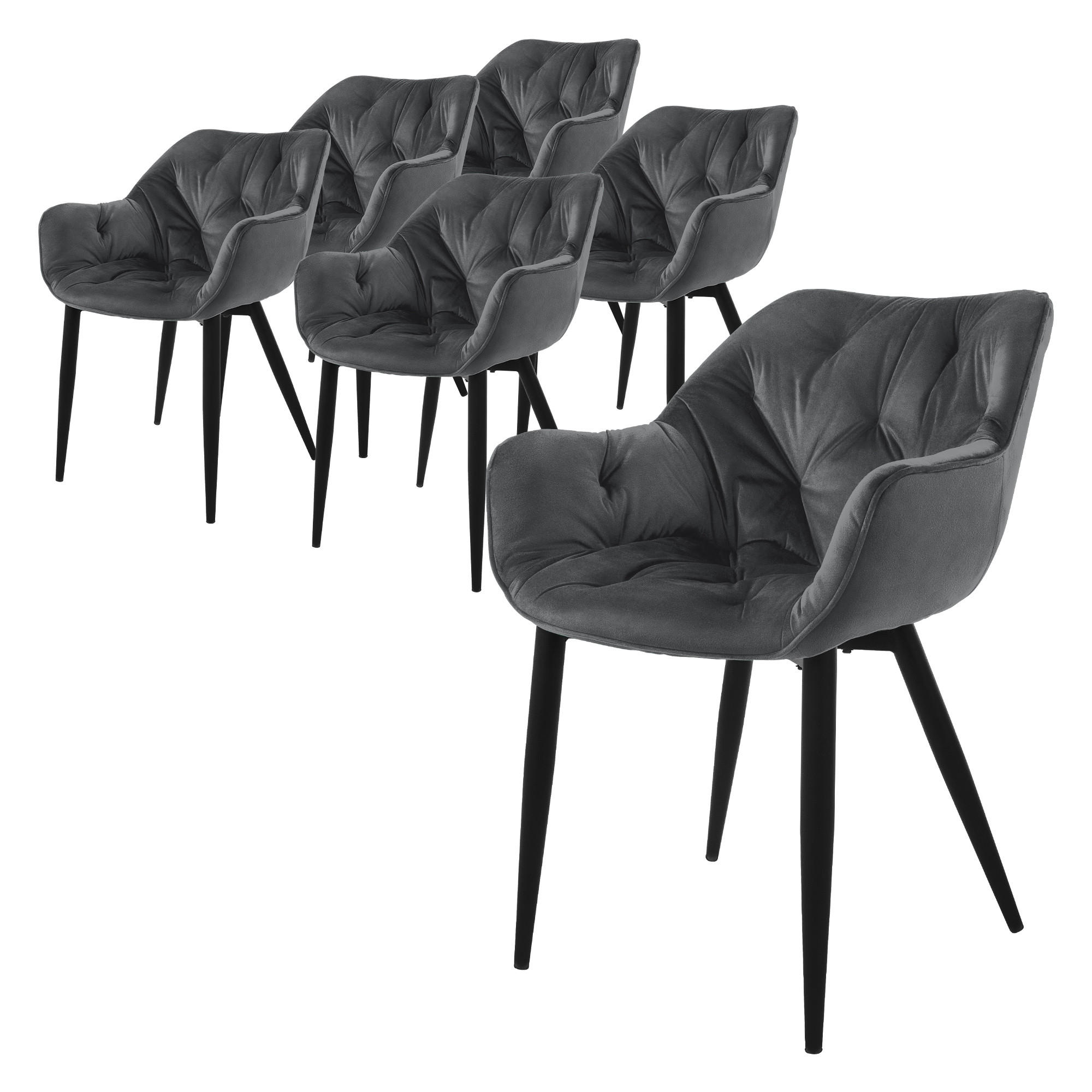 ML-DESIGN JÍDELNÍ ŽIDLE, sada 6 ks, antracitový samet