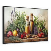 LEINWAND Bilder mit Rahmen - Stilleben - Kräuter - Gewürze - Früchte - Farbenfroh - 120x80 - Grün, Textil (120/80cm) - MuchoWow