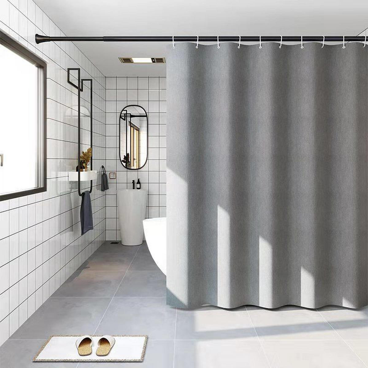 DUSCHVORHANG Leinen Badezimmer Grau - Grau, Textil (180/200cm) - MCBOSON