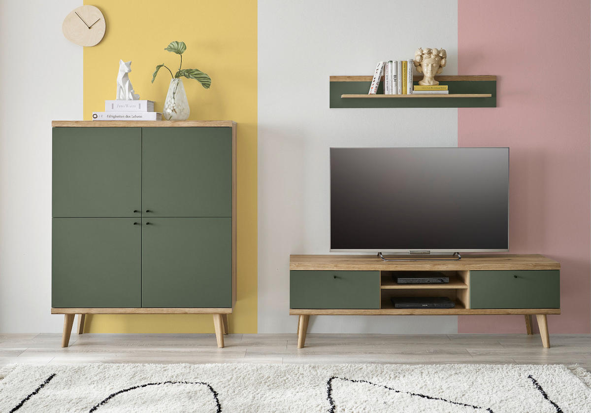 TV-LOWBOARD Salbei grün, Eiche Evoke skandinavisch 160 cm, Fernsehtisch mit Stauraum - Eichefarben/Salbeigrün, Holz/Holzwerkstoff (160/50/40cm) - Furn.Design