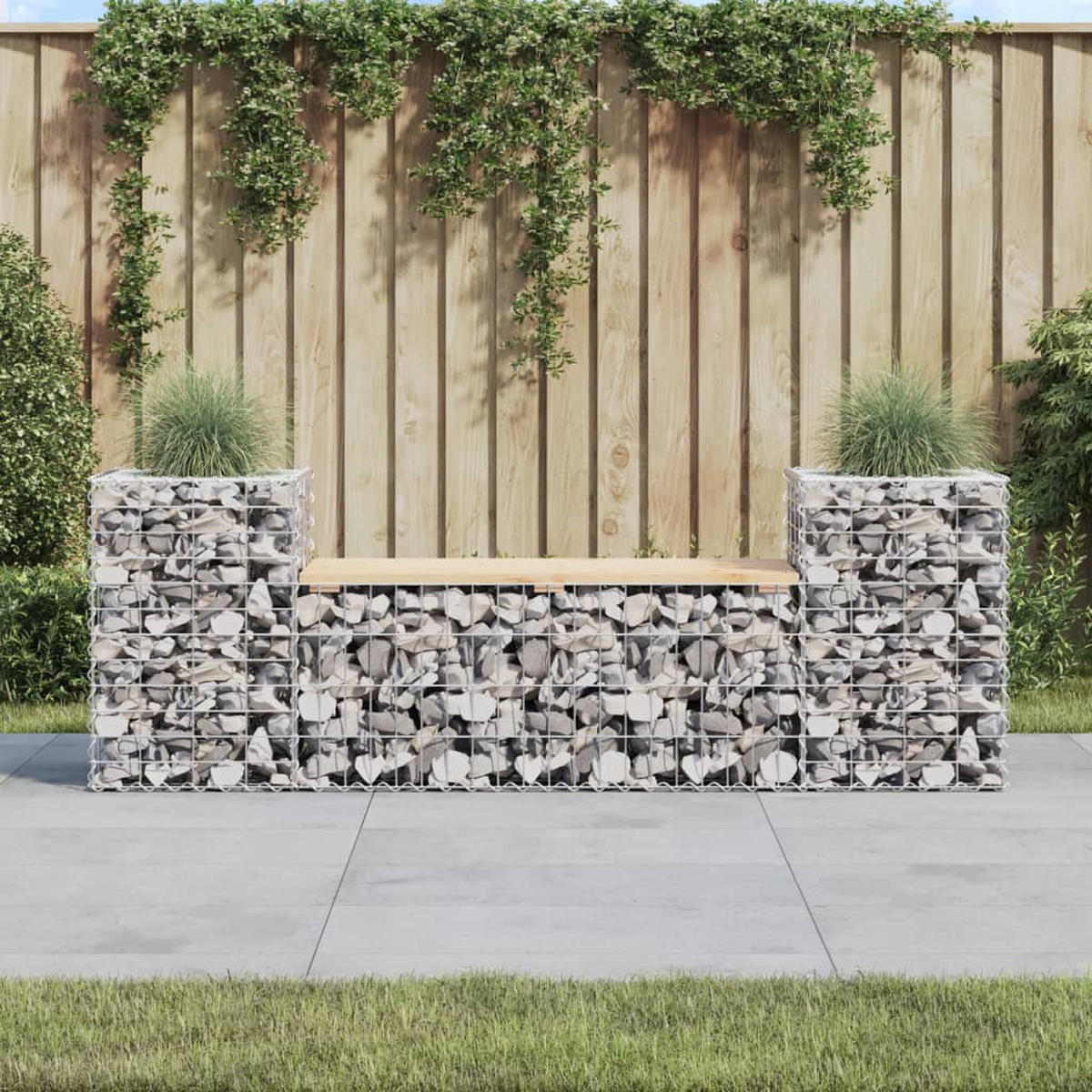 GARTENBANK aus Gabionen 183x41x60,5 cm Massivholz Kiefer - Braun, Holz (183/60.5/41cm) - furnicato