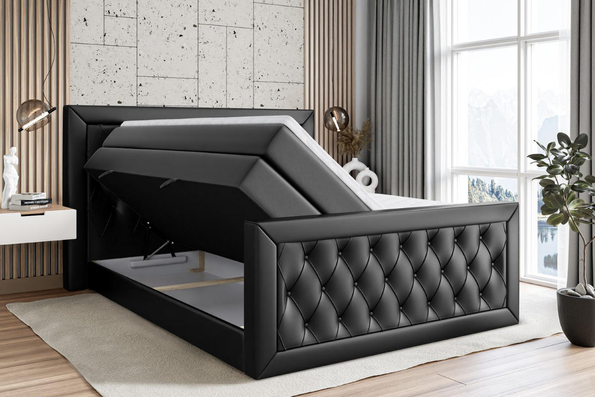BOXSPRINGBETT NOEL-Z KING - 120 x 200 - H3/H4 - Schwarz Hochglanz - Schwarz Hochglanz, Holzwerkstoff (120/200cm) - ALTDECOR