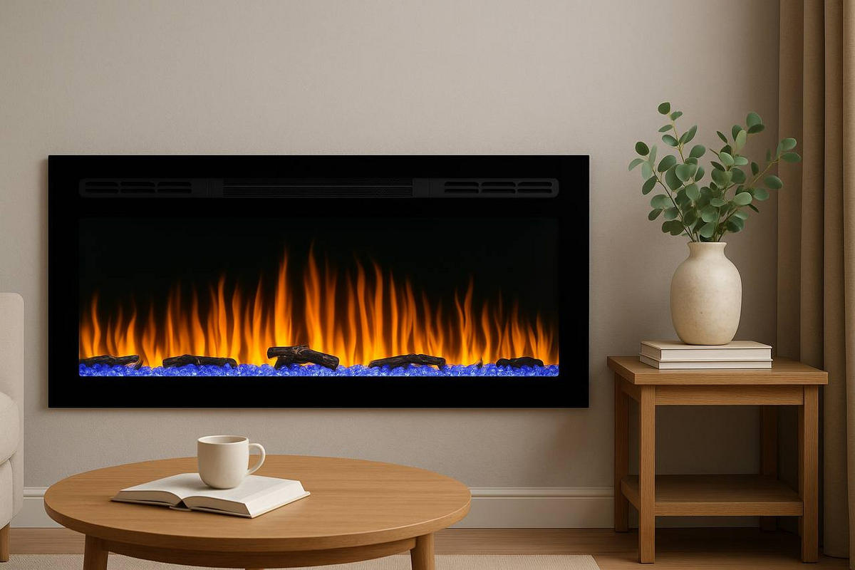 WAND-EINBAUKAMIN AF37WR – Breite 90 cm, 3D-Flammeneffekt, LED-Beleuchtung, Heizfunktion - Schwarz, Glas/Metall (95/45/14.5cm) - ArtiFlame
