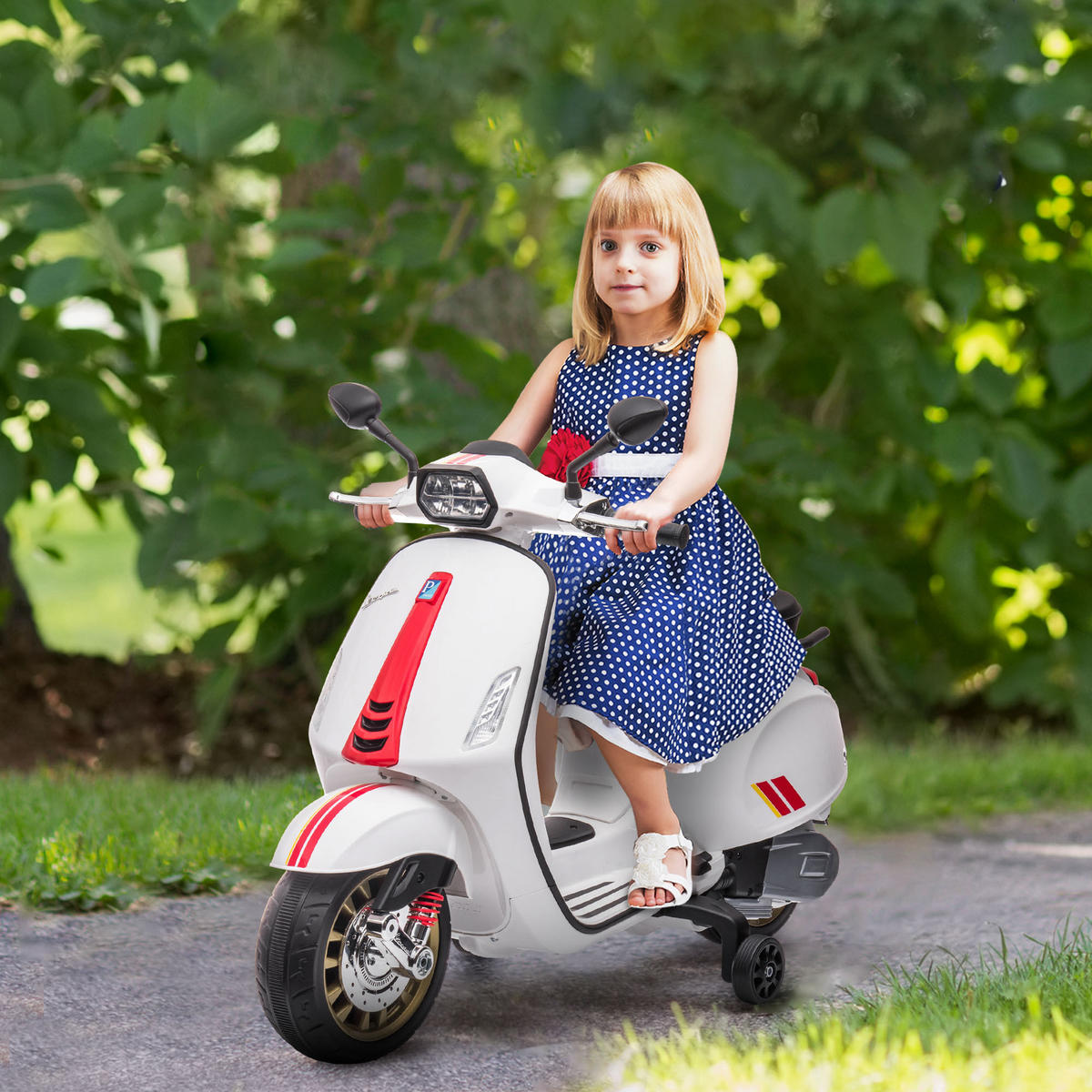 KINDER Elektro-Motorrad, 6V Kindermotorrad mit MP3, USB, FM-Radio, Scheinwerfer - Weiß, Kunststoff (107/47/73cm) - AIYAPLAY