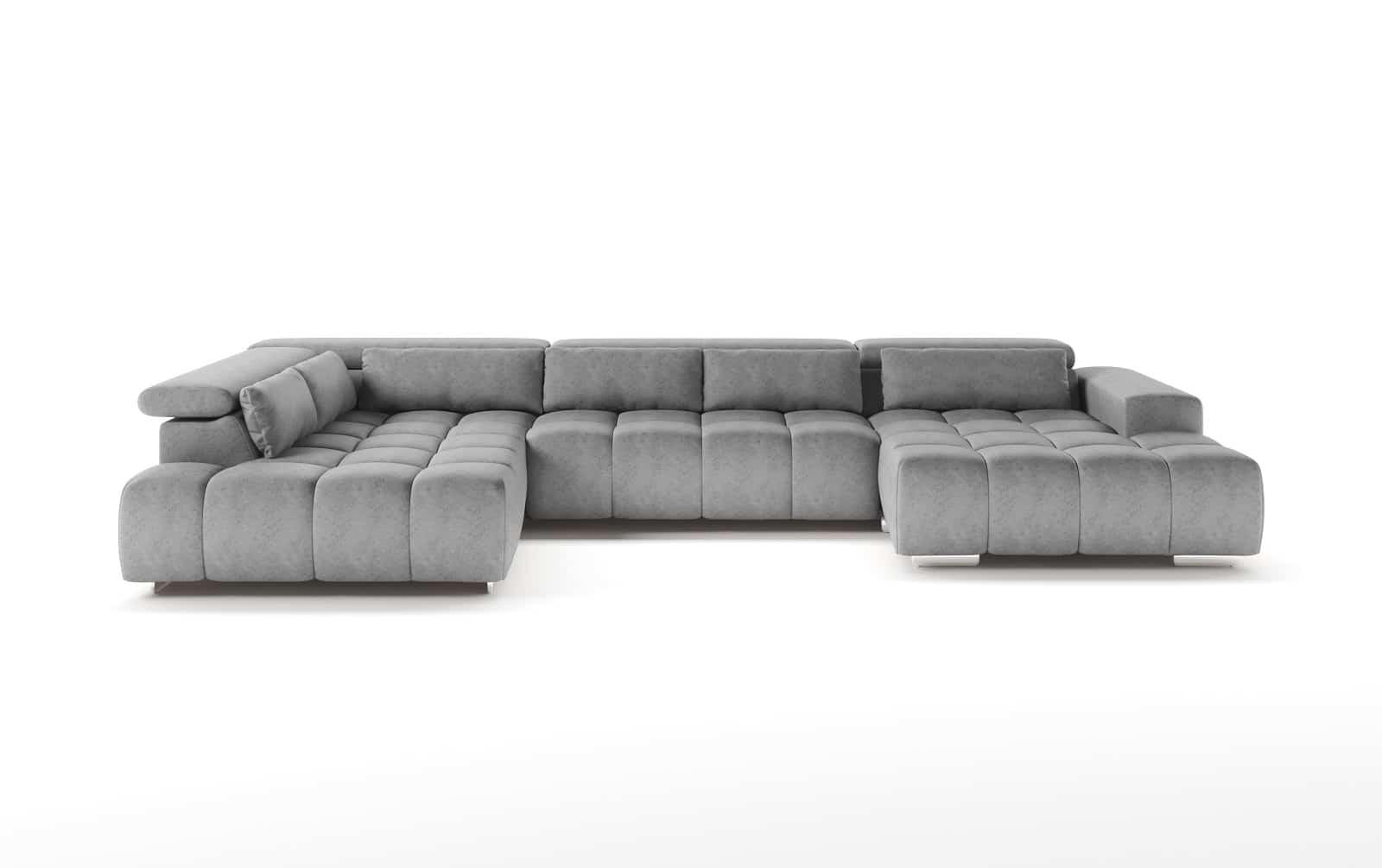 WOHNLANDSCHAFT XXL mit verstellbaren Kopflehnen - Silberfarben/Grau, Textil/Metall (409/73/225cm) - Cotta