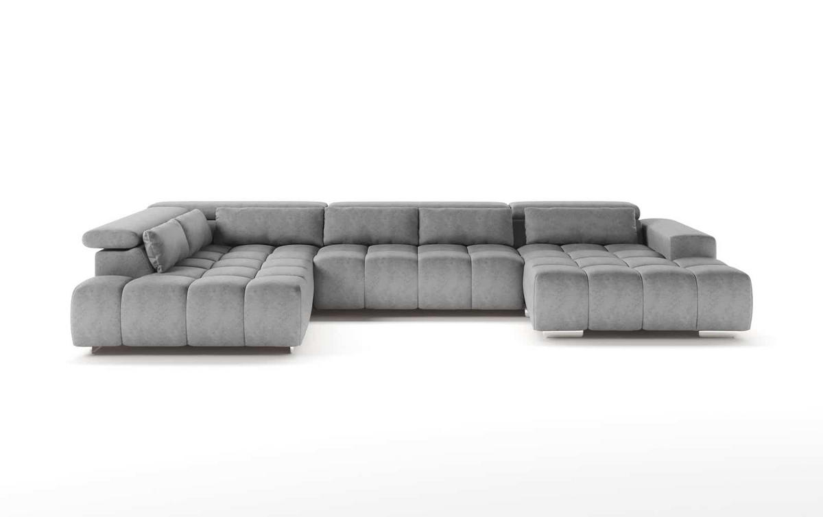 WOHNLANDSCHAFT XXL mit verstellbaren Kopflehnen - Silberfarben/Grau, Textil/Metall (409/73/225cm) - Cotta