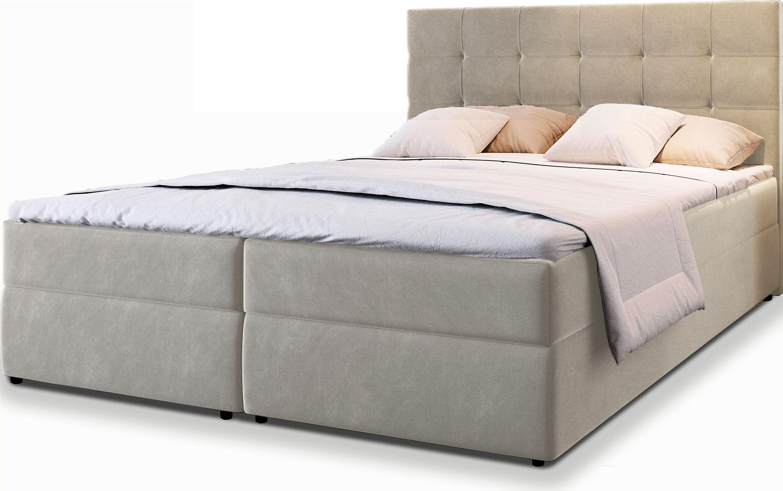 BOXBETT GLOS 160x200 cm mit Matratze und Topper - Beige - Beige, Holz (160/200cm) - MASSENO