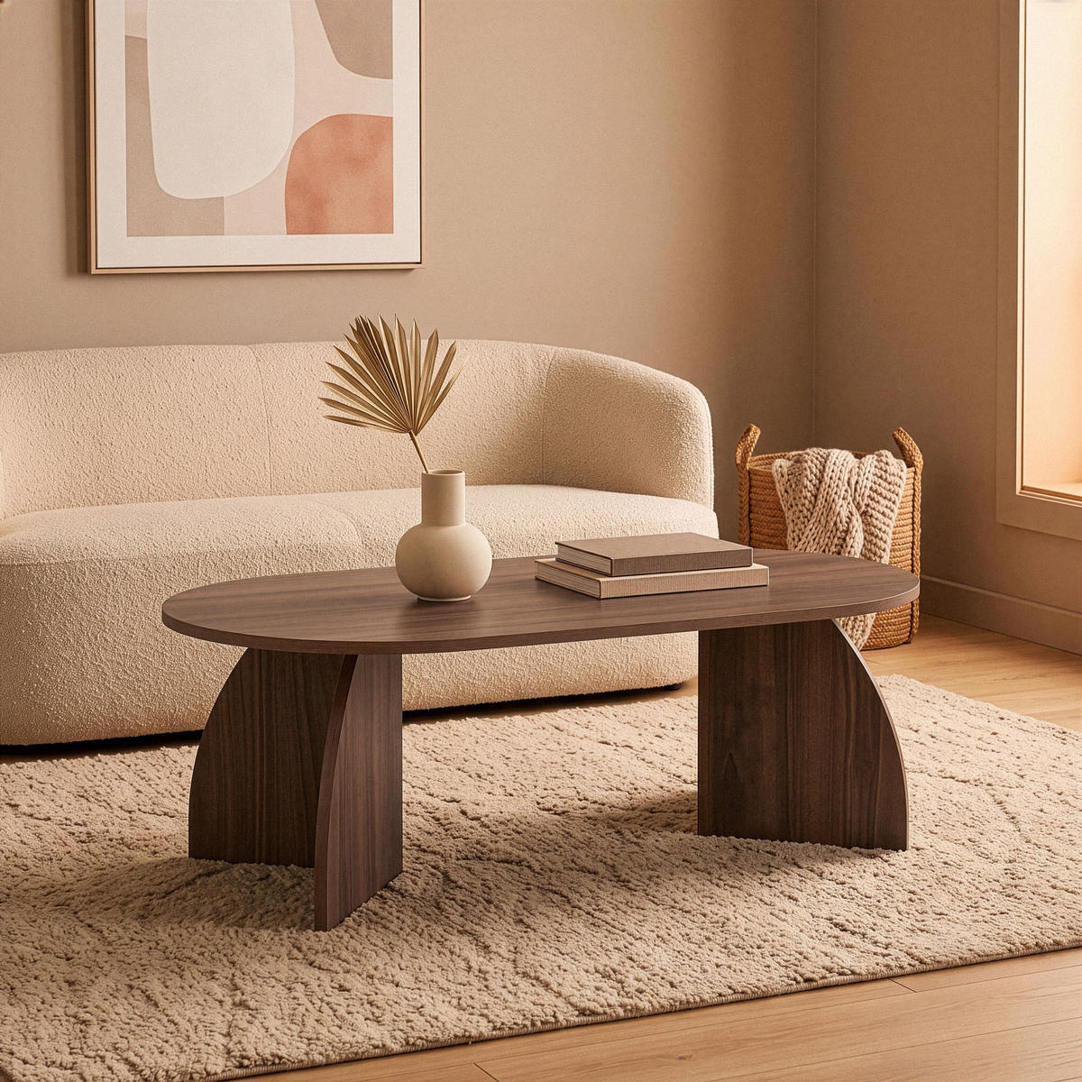 COUCHTISCH mit ovaler Tischplatte und geschwungenen Beinen 120/60/40 cm - Naturfarben, Holzwerkstoff (120/60/40cm) - Calicosy