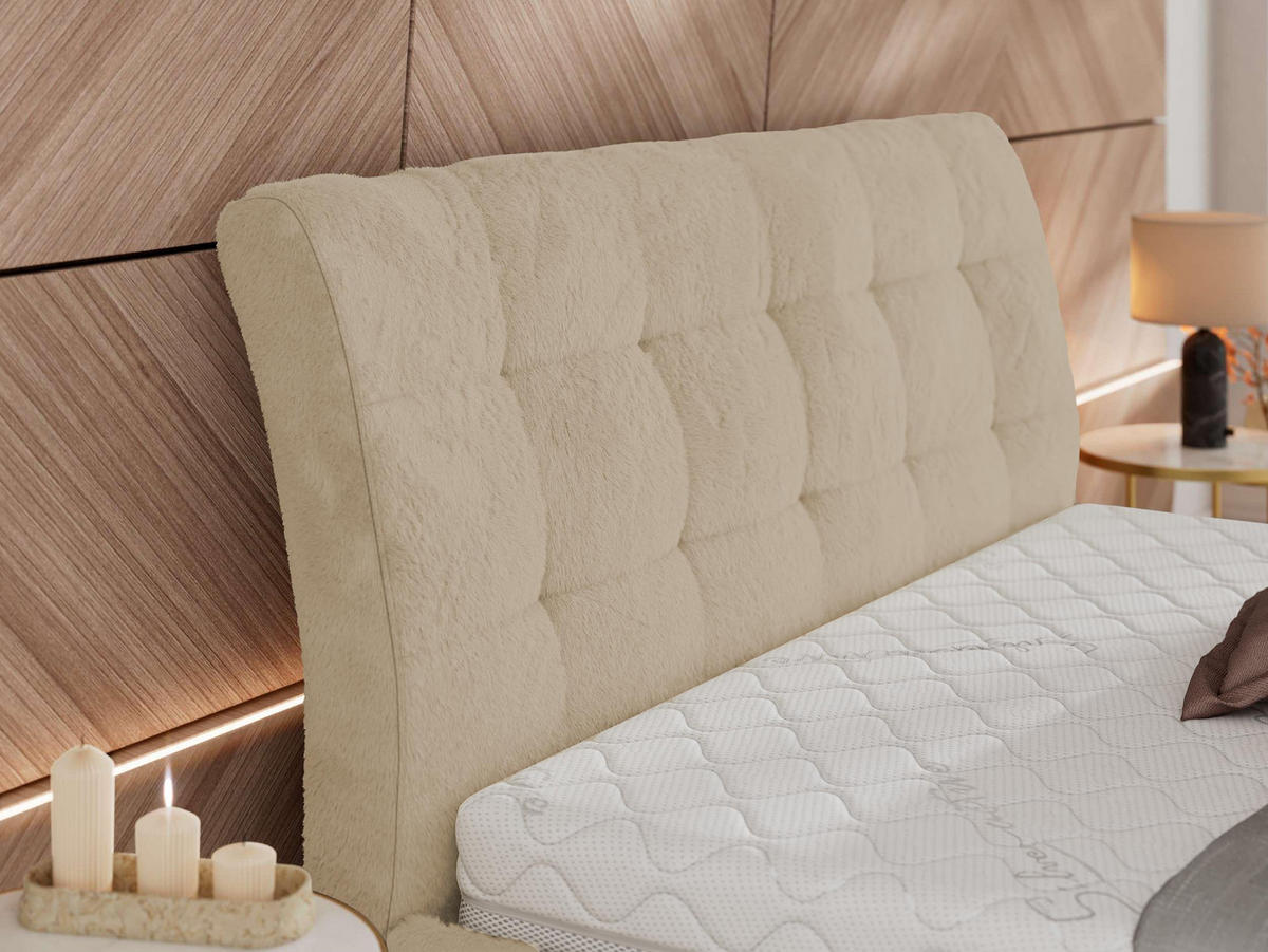 POLSTERBETT GALA CLASSIC 140/200 - Creme Plüsch - ohne Matratze - Creme, Textil (140/200cm) - MKS