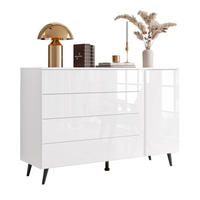 SIDEBOARDS AURA II mit LED-Beleuchtung PUSH OPEN Beinfarbe – Schwarz - Schwarz/Weiß, Holzwerkstoff (138/84/40.6cm) - Lookway