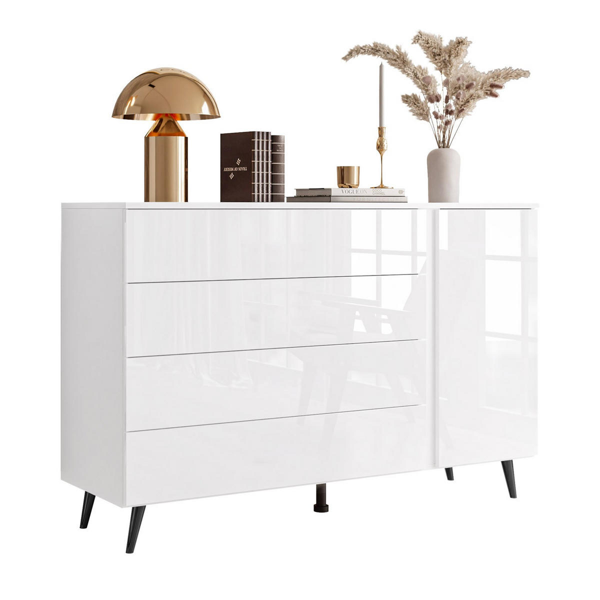 SIDEBOARDS AURA II mit LED-Beleuchtung PUSH OPEN Beinfarbe – Schwarz - Schwarz/Weiß, Holzwerkstoff (138/84/40.6cm) - Lookway