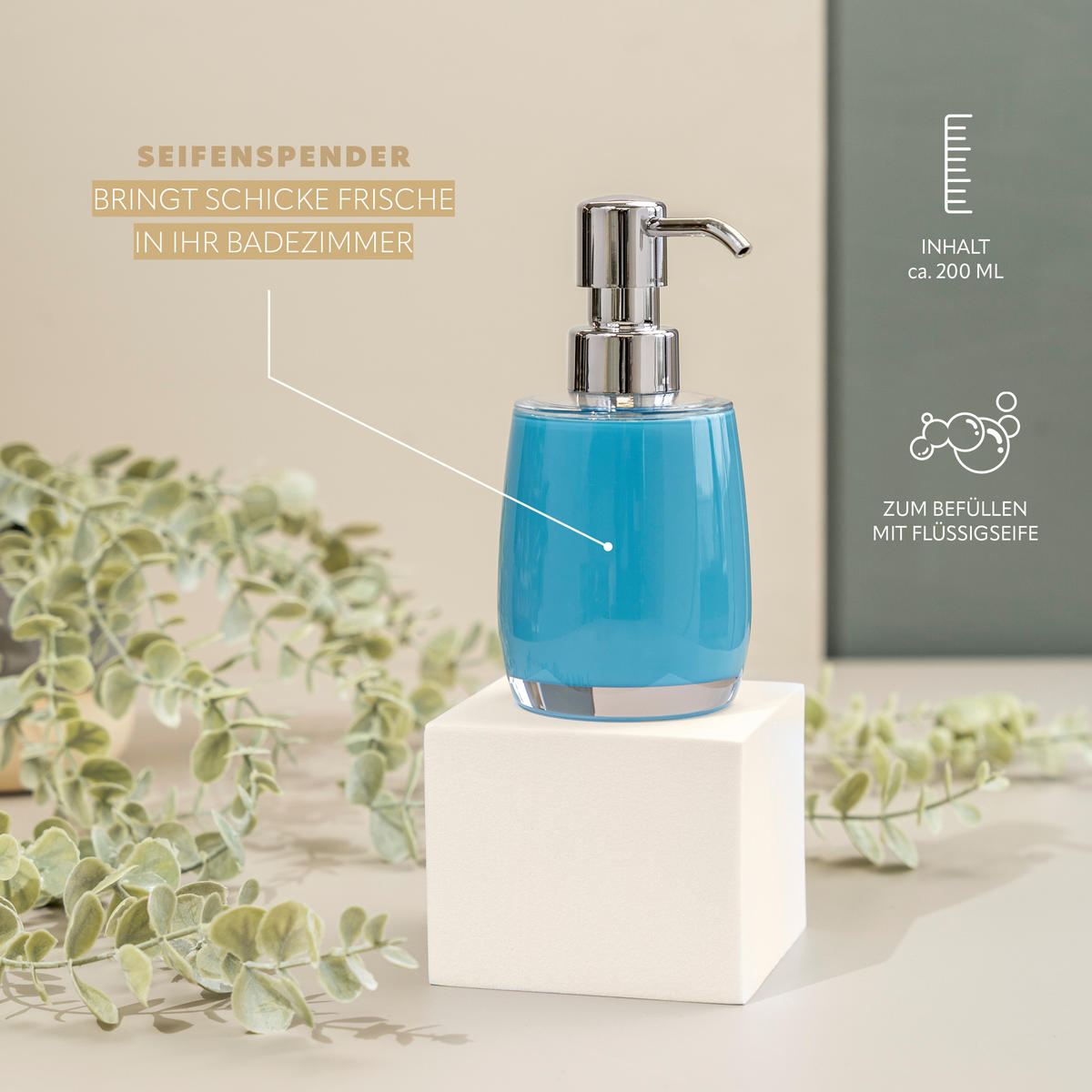 SEIFENSPENDER SAVONA, blau - Blau, Kunststoff (8/16/8cm) - bremermann