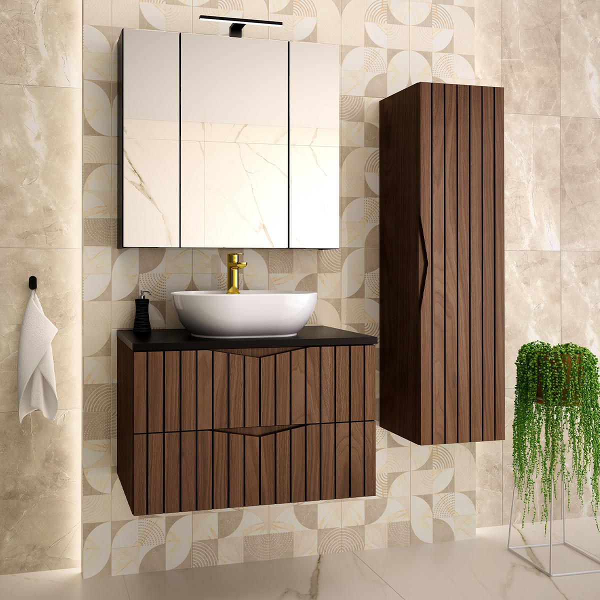 WASCHTISCHUNTERSCHRANK 80cm Siena Holz und Schwarz - Schwarz, Holzwerkstoff (80/50/45.8cm) - Petits-meubles